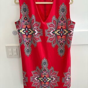 Nicole Miller orange Paisley-like print dress. Size large